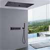 NAPLES THERMOSTATIC MATTE BLACK RECESSED CEILING MOUNT LED RAINFALL SHOWER SYSTEM WITH SOUND SYSTEM AND HAND SHOWER